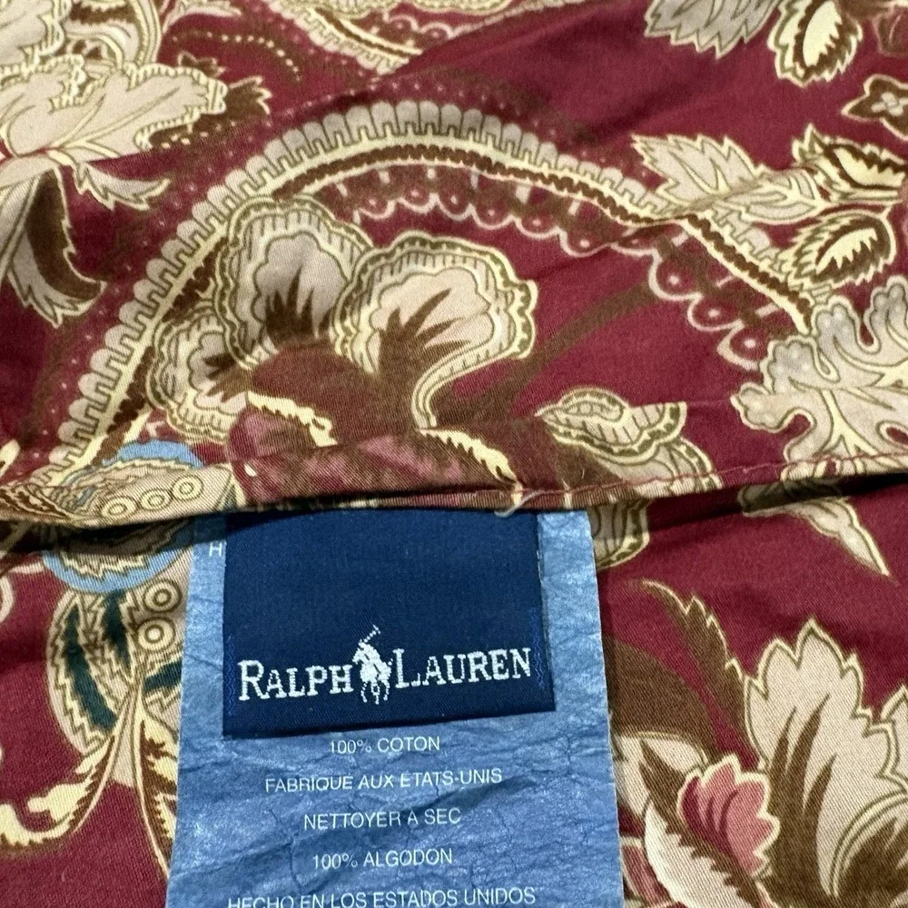 RALPH LAUREN JARDINIERE RED/GOLD SATEEN  Euro Square Pillow Paisley Sham